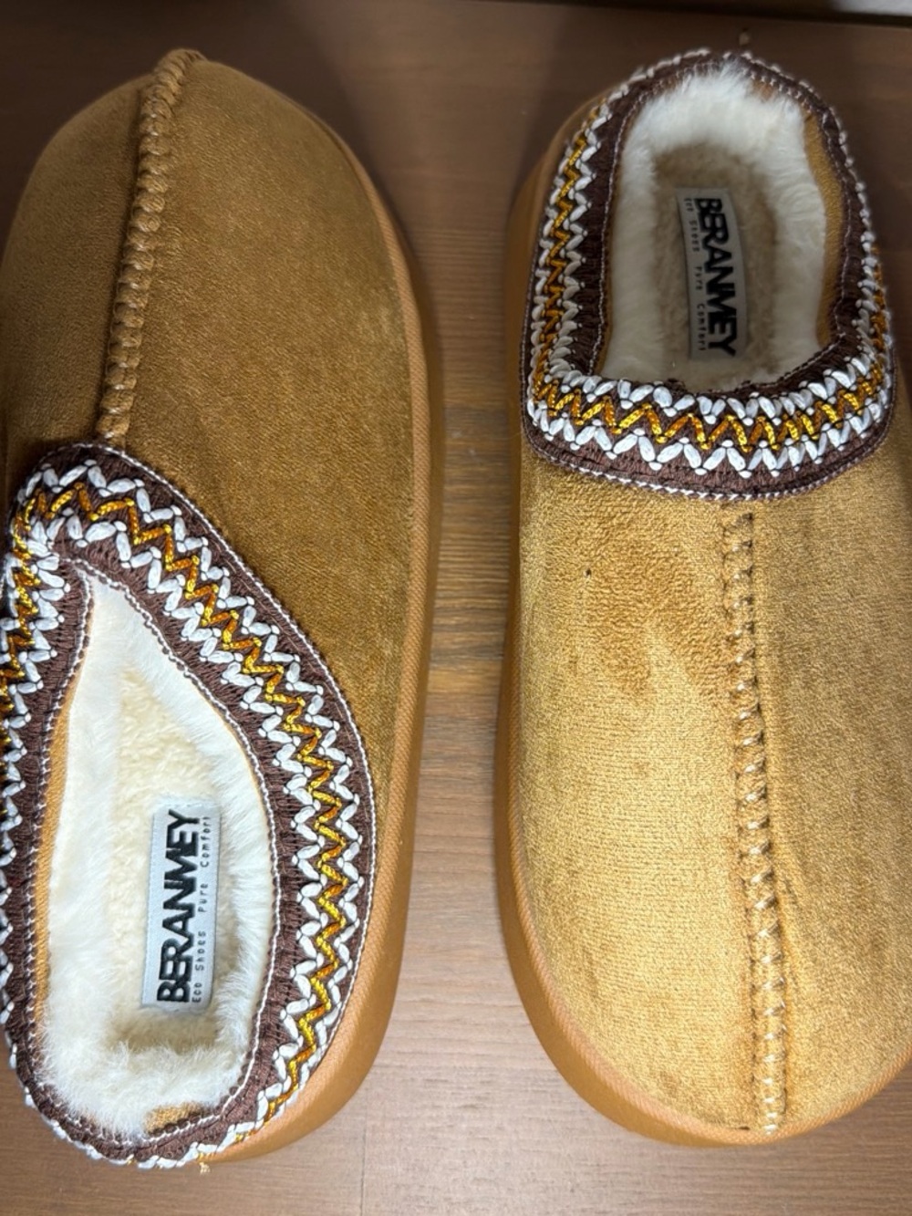 Brannew Kids' Tan Suede Fleece-Lined Slip-On Shoes